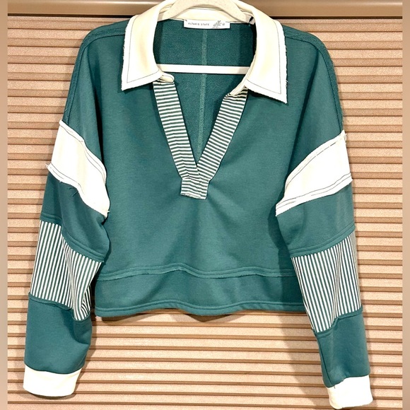 Altar'd State Green & Cream Top Wonen’s Sz M - Picture 1 of 7